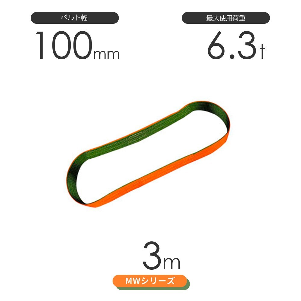 国産ナイロンスリング MWシリーズ（2色） エンドレス形（N型）幅100mm×3m 使用荷重:6.3t 丸善織物