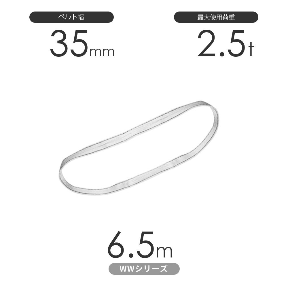 国産ナイロンスリング WWシリーズ（未染色） エンドレス形（N型）幅35mm×6.5m 使用荷重:2.5t 丸善織物