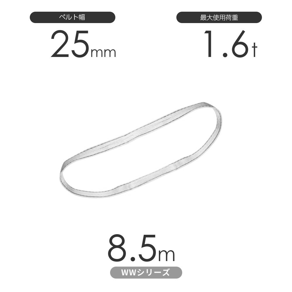 輝い WWシリーズ(未染色) 国産ナイロンスリング エンドレス形(N型)幅25mm×8.5m 丸善織物 使用荷重:1.6t 工事用材料 輝い WWシリーズ(未染色) 国産ナイロンスリング エンドレス形(N型)幅25mm×8.5m 丸善織物 使用荷重:1.6t 工事用材料