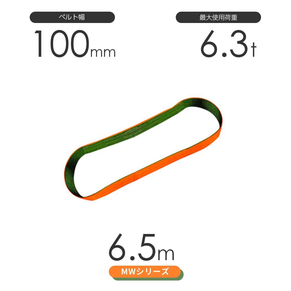 国産ナイロンスリング MWシリーズ（2色） エンドレス形（N型）幅100mm×6.5m 使用荷重:6.3t 丸善織物