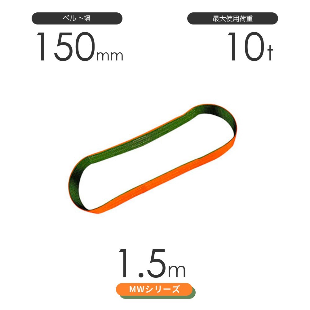 国産ナイロンスリング MWシリーズ（2色） エンドレス形（N型）幅150mm×1.5m 使用荷重:10t 丸善織物