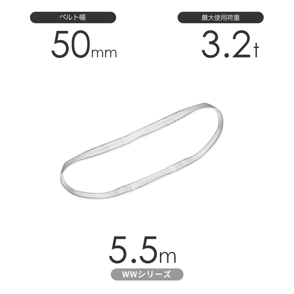 国産ナイロンスリング WWシリーズ（未染色） エンドレス形（N型）幅50mm×5.5m 使用荷重:3.2t 丸善織物