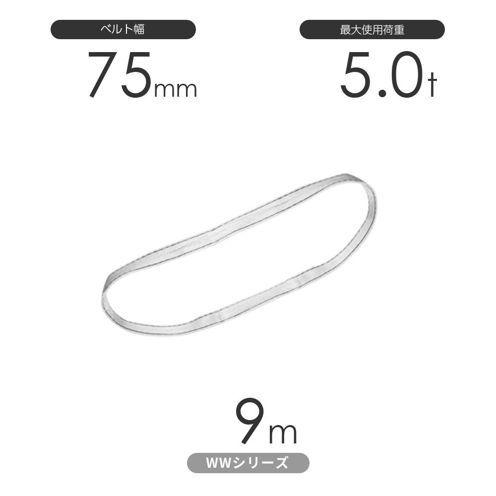 国産ナイロンスリング WWシリーズ（未染色） エンドレス形（N型）幅75mm×9m 使用荷重:5.0t 丸善織物_画像1