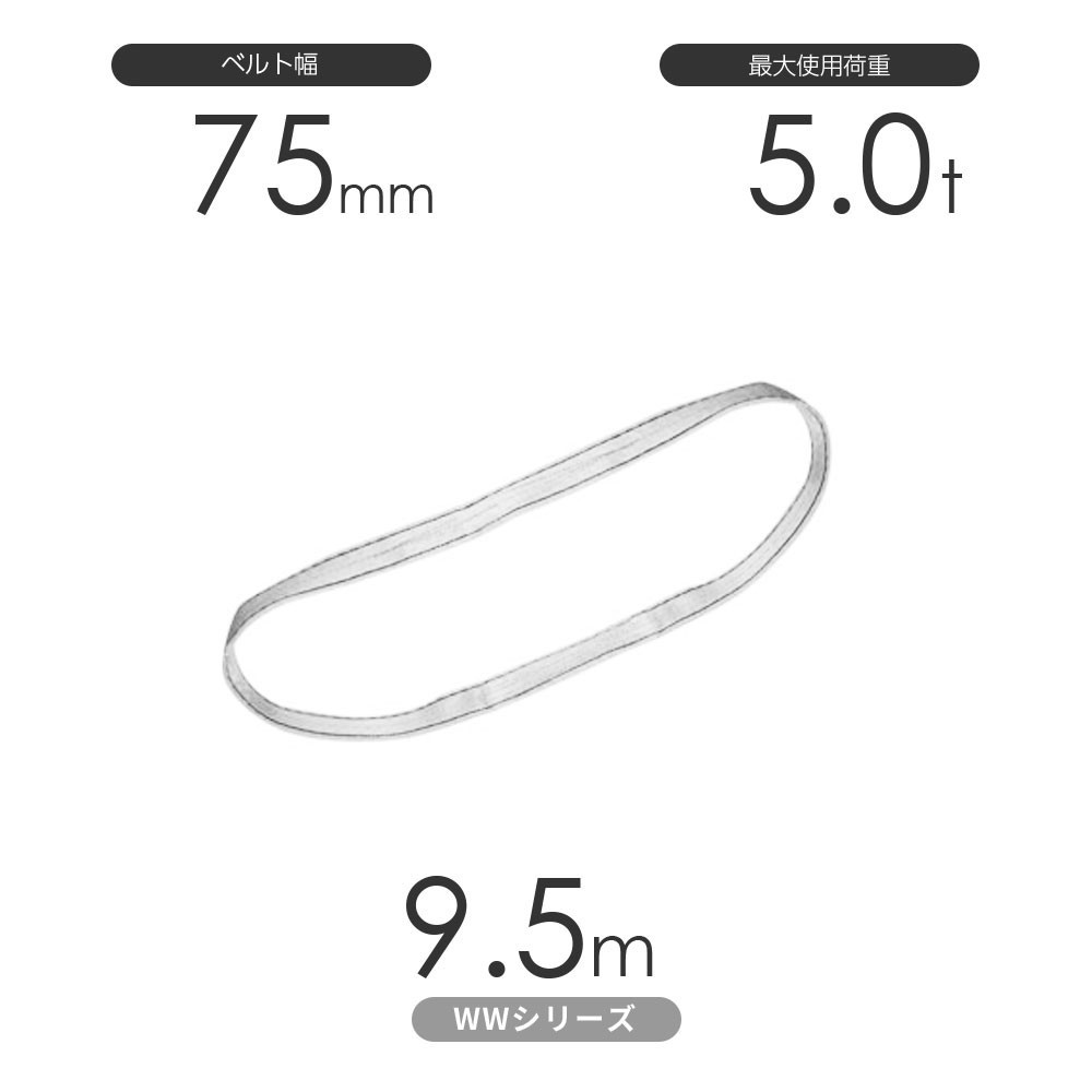 国産ナイロンスリング WWシリーズ（未染色） エンドレス形（N型）幅75mm×9.5m 使用荷重:5.0t 丸善織物_画像1