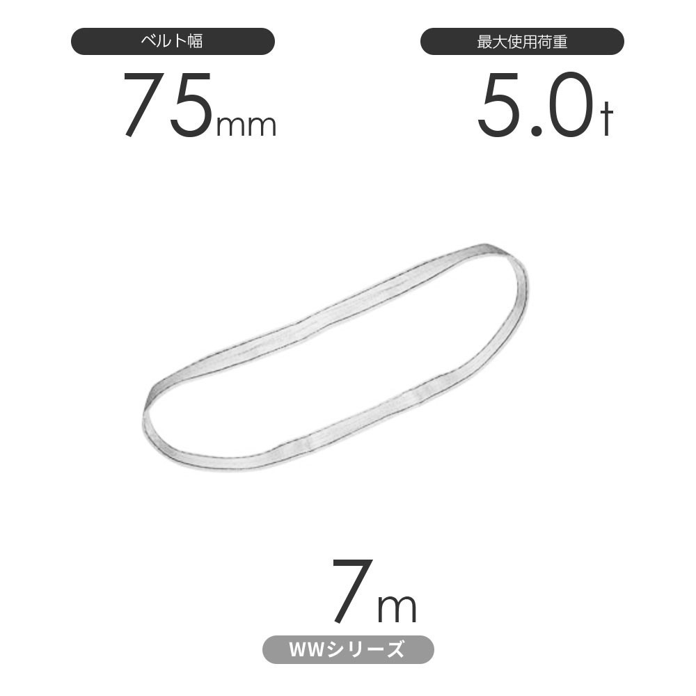 国産ナイロンスリング WWシリーズ（未染色） エンドレス形（N型）幅75mm×7m 使用荷重:5.0t 丸善織物_画像1