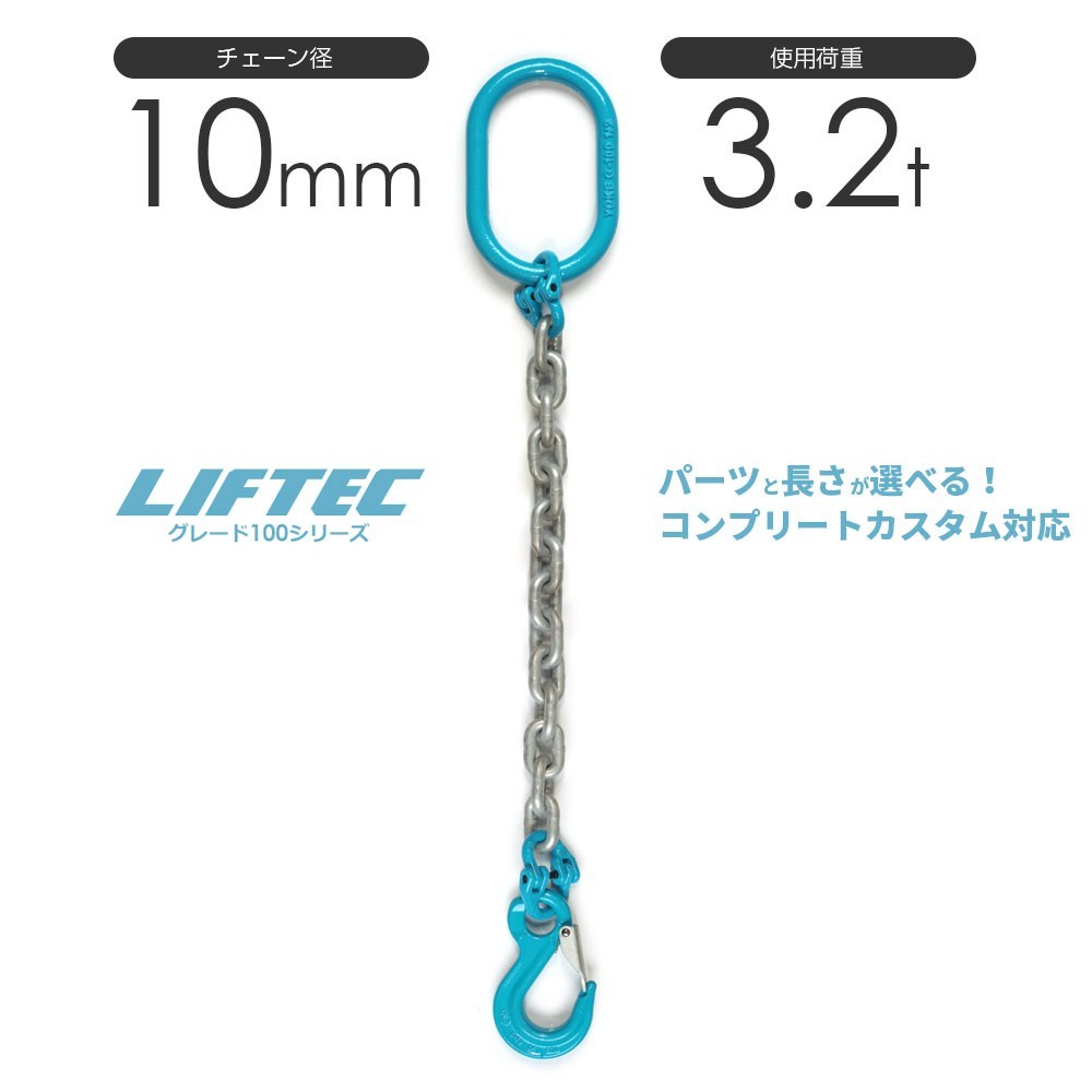 1本吊りチェーンスリング 特注WEBカスタム 使用荷重:3.2t φ10mm リフテック G100チェーンスリング