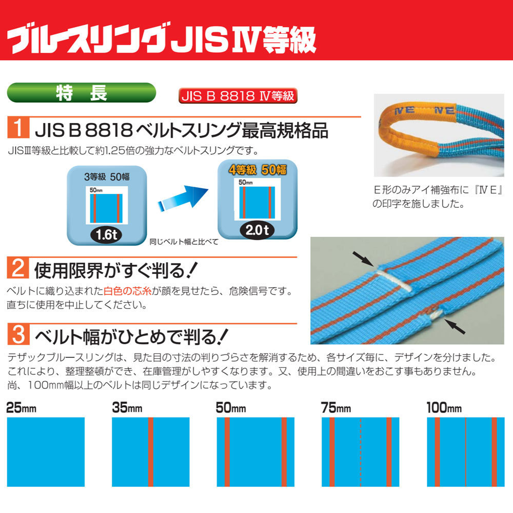 ブルースリング 幅100mm 両端アイ形 4E JIS4等級ベルトスリング 4.0t_画像3