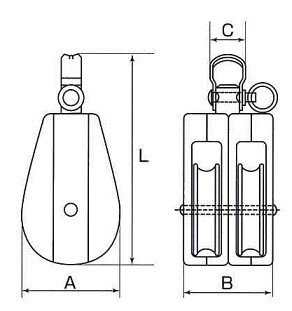 【ひめじや】Aブロック 2車 AD-56 50mm(回転式)使用ロープ径~φ12 滑車_画像2