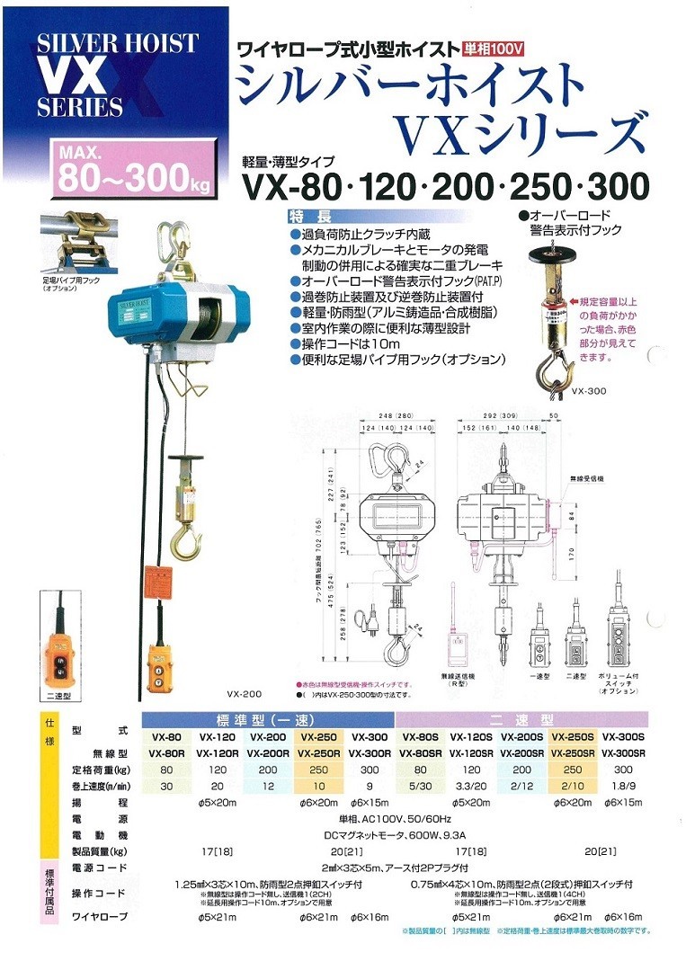 シルバーホイスト 電動 VX-300 単相100V 1速型 富士製作所 ホイスト 電動ホイスト_画像2