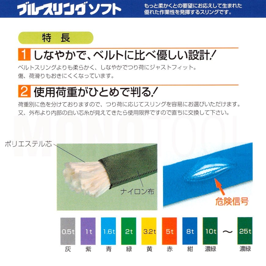ブルースリング ソフト E型（両端アイ）1.6t × 5.0M ベルトスリング made in JAPAN_画像2