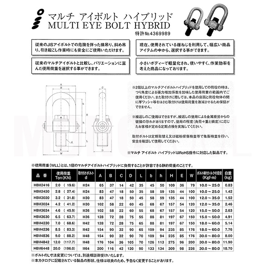 マルチアイボルト ハイブリッド HBM6448 使用荷重20.0ton 取付ボルトM64_画像2