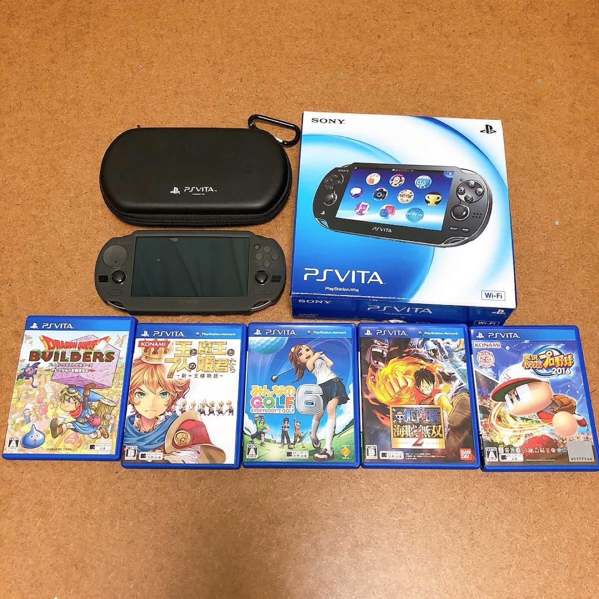 PSVita 本体 PCH-1000 クリスタルブラック ゲームソフト5本・ケース付 黒 ソニー 初期化済