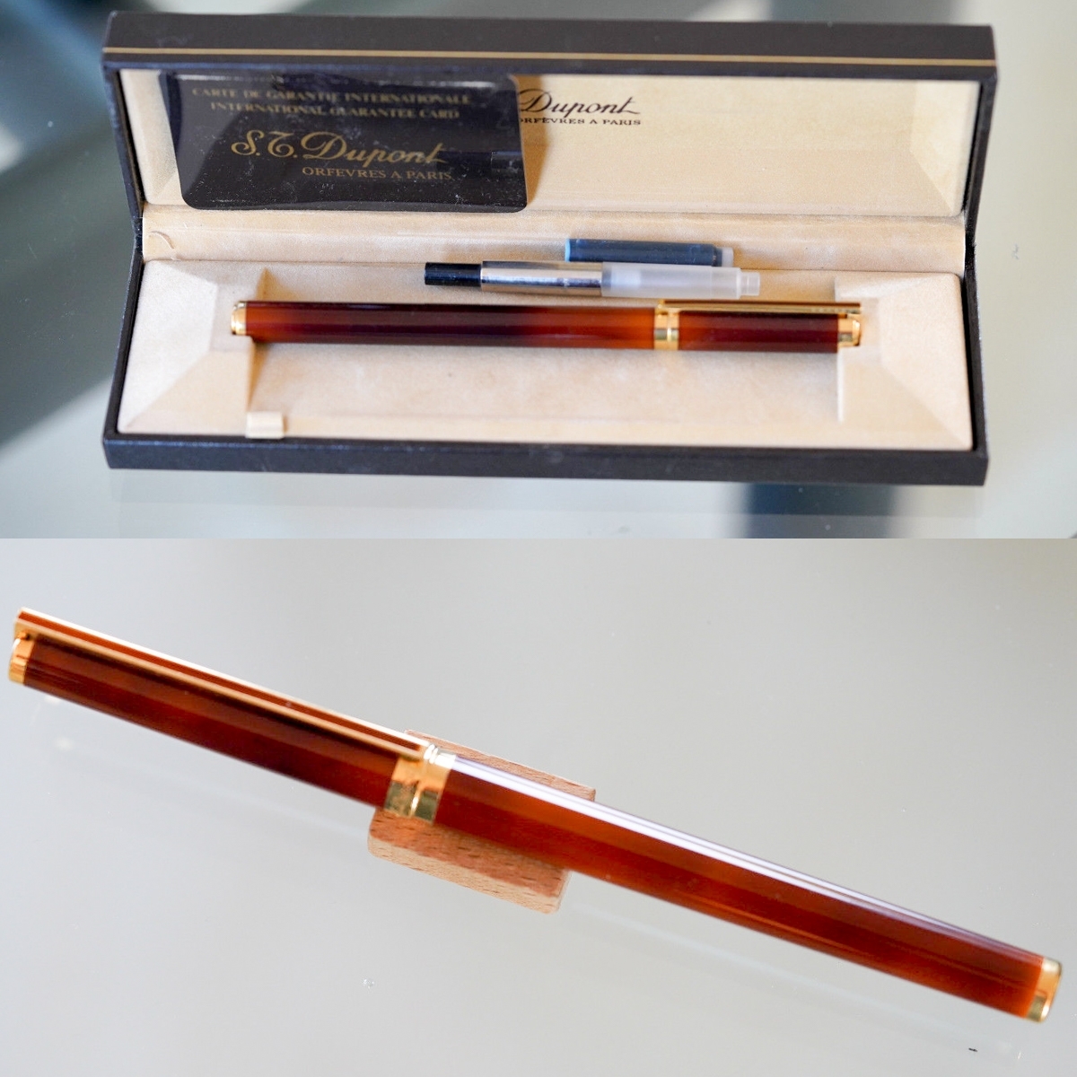 【廃盤極稀少】デュポン DUPONT 純正漆 ポルトプリュム 万年筆 トートイスシェル 18K F (細字) + クラシック BP/RB 2本揃 未使用■領収書可_画像1