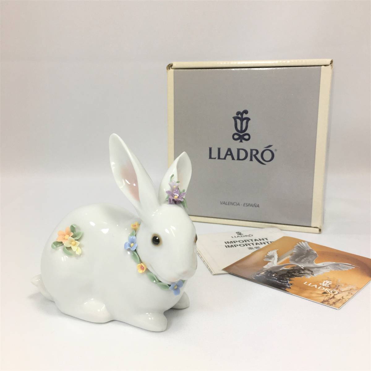 【美品】リヤドロ フィギュリン 花飾りの白うさぎ2 06098 箱付 陶器人形 LLADRO_画像1