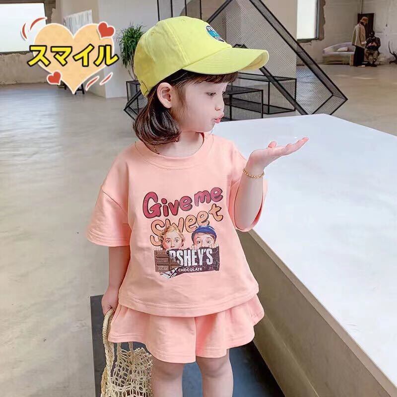 キッズセットアップ　ゆったりＴシャツ　ショートパンツ　女の子夏服ピンク90_画像4