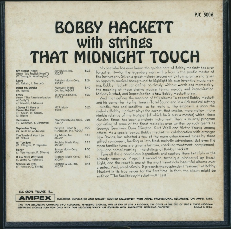 オープンリールテープ BOBBY HACKETT WITH STRINGS / THE MIDNIGHT TOUCH 7号 19cm/s (7 1/2IPS) 4トラック_画像2