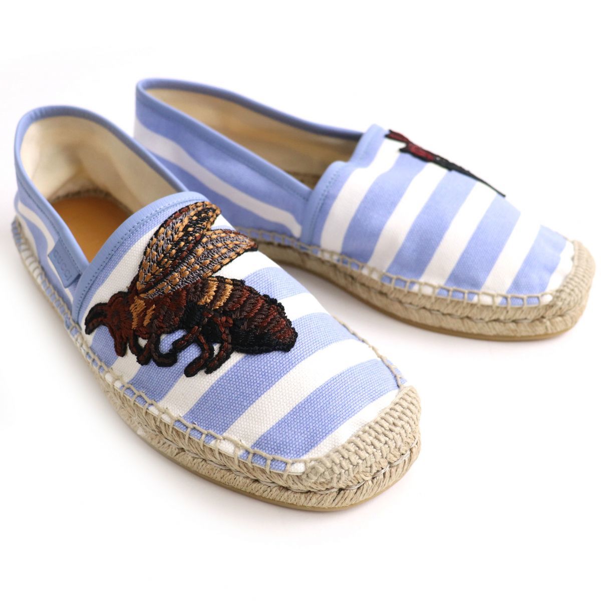 未使用品GUCCI グッチ 407305 エスパドリーユ ボーダー柄×蜂ワッペン