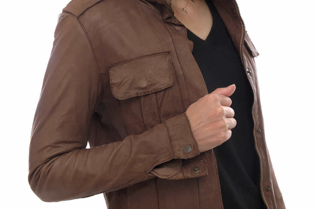 Sisii シシ ブルゾン M-65 Leather Jacket ミリタリー ウォッシュ加工 M-65 ミリタリー フード付き_画像7