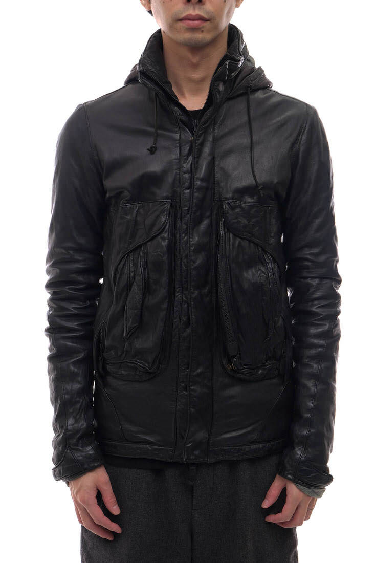 CHRISTIAN PEAU Christian Poe flight jacket sheep leather sheepskin with a hood .woshu processing cotton inside 