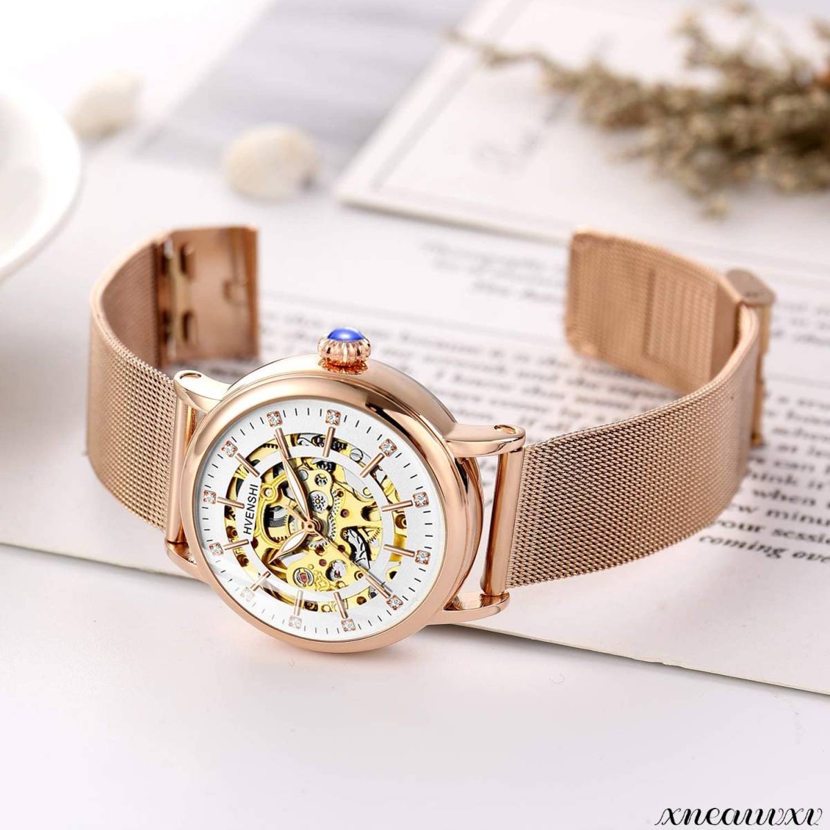 上質な 腕時計 自動巻き ローズゴールド 軽量 メッシュベルト レディース 夜光 カジュアル シンプル おしゃれ クラシック 女性 腕時計