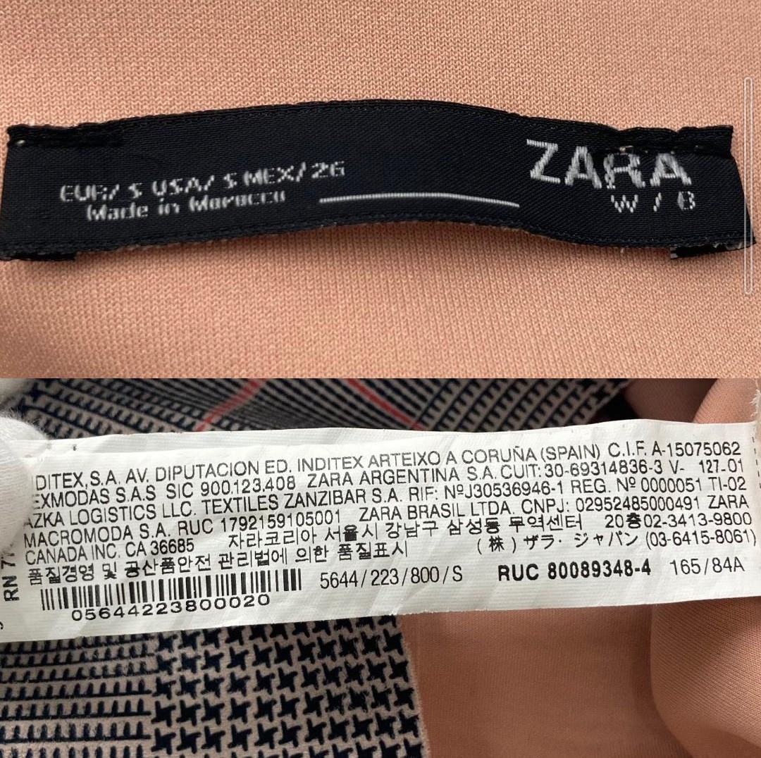 ZARA ザラ グレンチェック 半袖カットソー ブラック/ピンク/レッド レディース