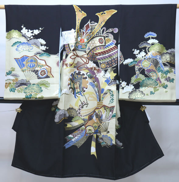 お宮参り 産着 男児 正絹 のしめ 豪華絢爛 金刺繍 黒地 羽二重 祝着 兜 一つ身 新品（株）安田屋 NO33627_画像1