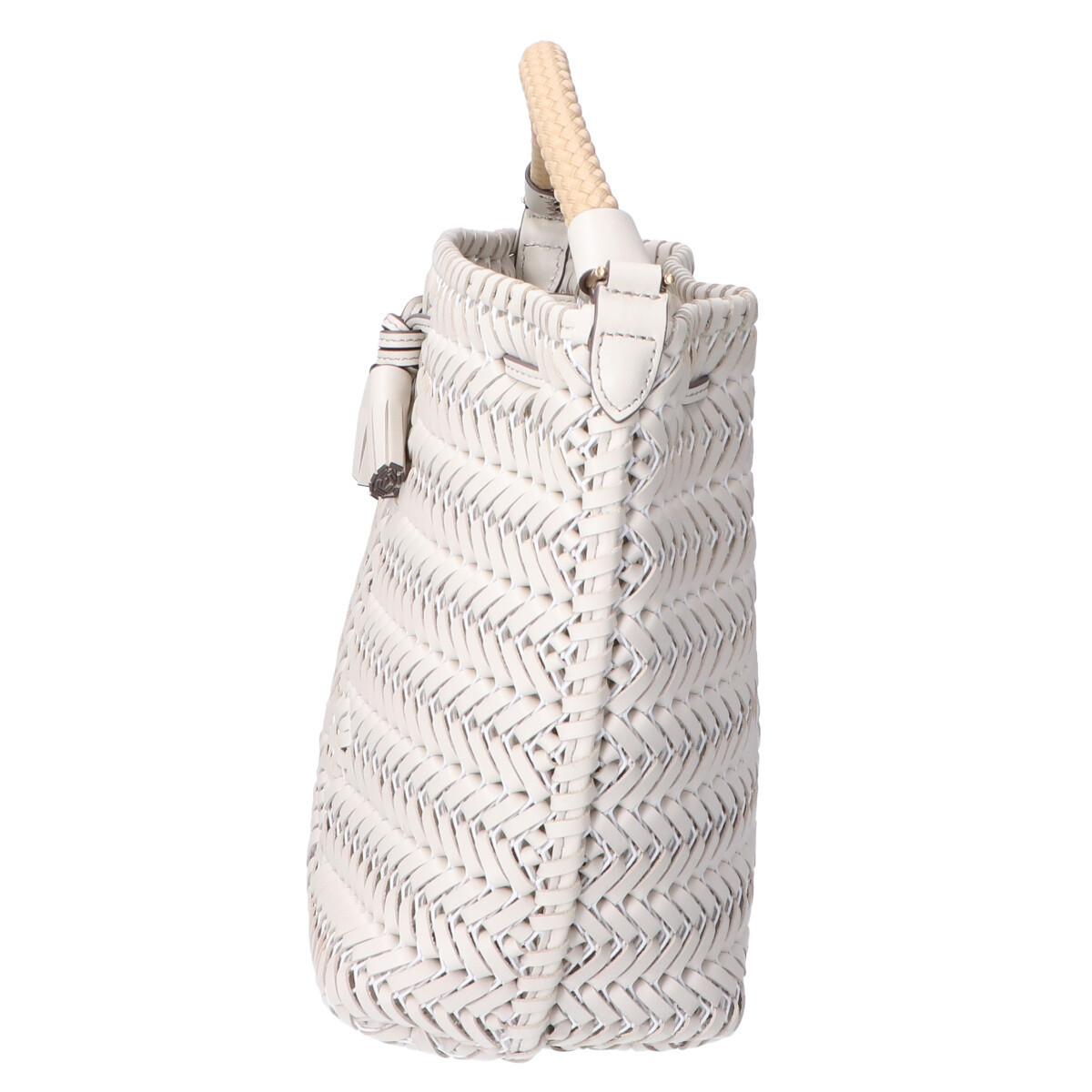 新品同様 Anya Hindmarch THE NEESON DRAWSTRING SMALL WOVEN STRAP ニーソン スモール ショルダーバッグ CHALK/NATURAL_画像3