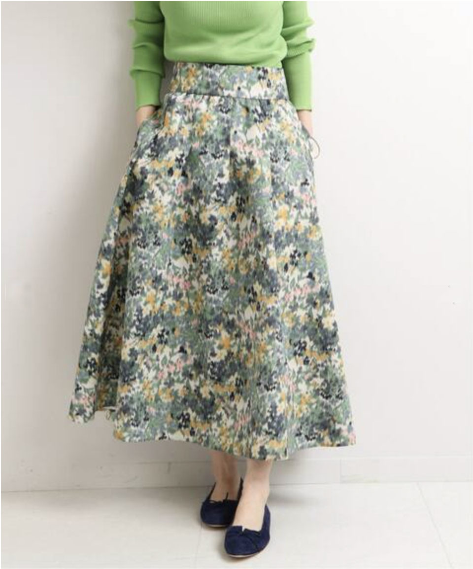  Iena IENA. worn flower gathered skirt green 36 unused floral print long skirt 