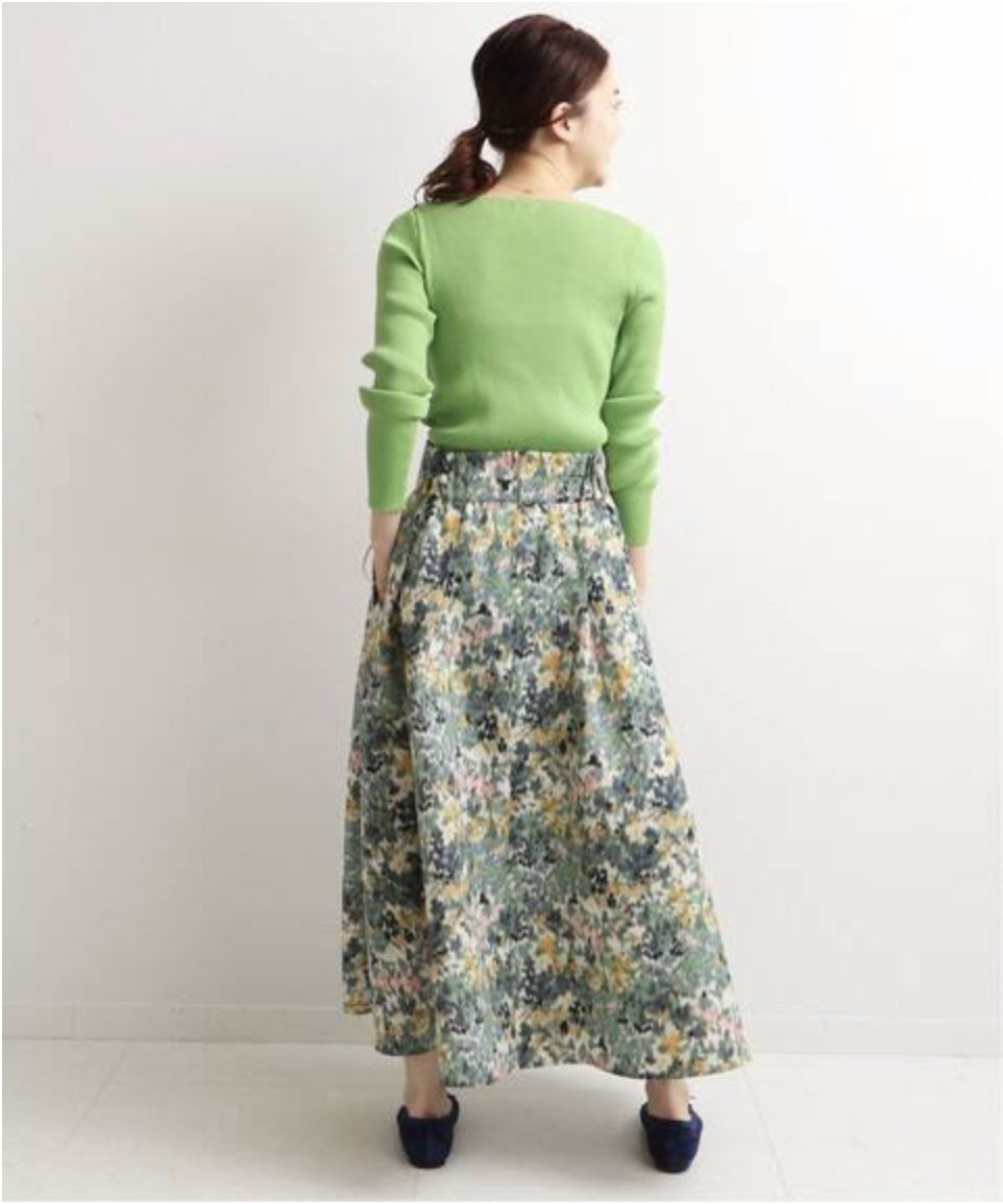  Iena IENA. worn flower gathered skirt green 36 unused floral print long skirt 
