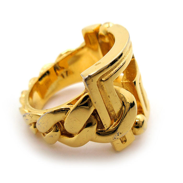 中古良品 ヴェルサーチ VERSACE リング 指輪 グレカ チェーンモチーフ 16.5号 17 ゴールド アクセサリー ヴェルサーチェ 幅広 太め