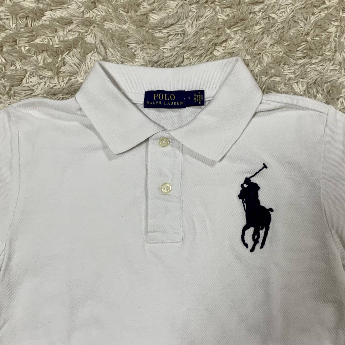 POLO Ralph Lauren ポロ キッズ 7 白 定番 ポロシャツ 140 お出かけ Big Pony ビッグポニー_画像2