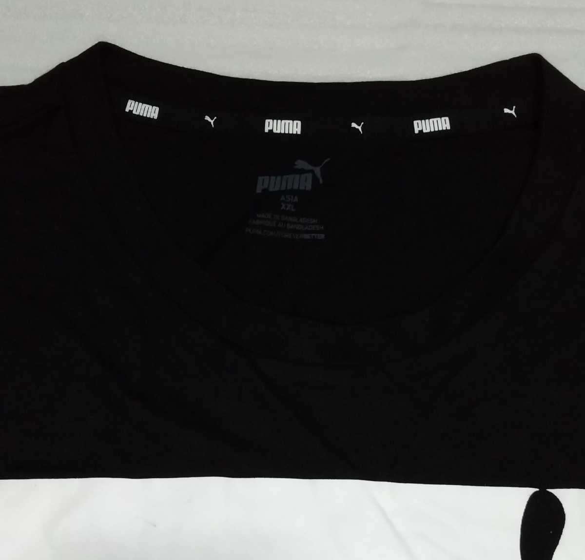 未使用 PUMA ボックス ビッグ ロゴ プリント 半袖Tシャツ メンズ サイズ XXL 102-106 プーマ ジャパン 581386 ブラック黒ホワイト白 綿100%_首の部分です。