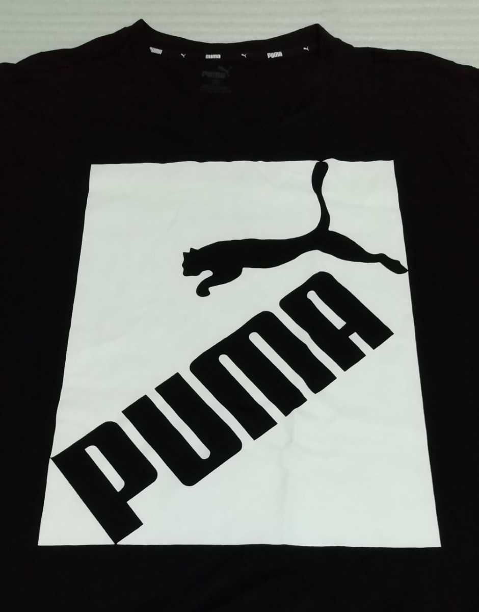 未使用 PUMA ボックス ビッグ ロゴ プリント 半袖Tシャツ メンズ サイズ XXL 102-106 プーマ ジャパン 581386 ブラック黒ホワイト白 綿100%_プリントの部分です。