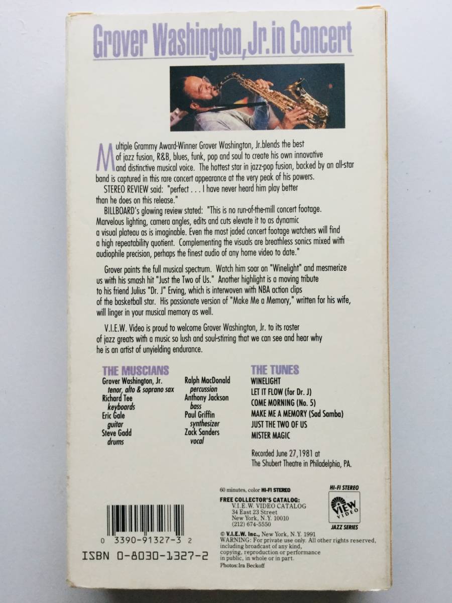 Grover Washington Jr Concert グローバー ワシントン ジュニア ライブ VHS Steve Gadd Eric Gale Richard Tee スティーブ ガッド ソロあり_画像2
