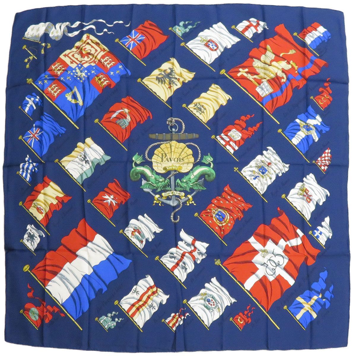 未使用 エルメス HERMES スカーフ シルク100% カレ 国旗