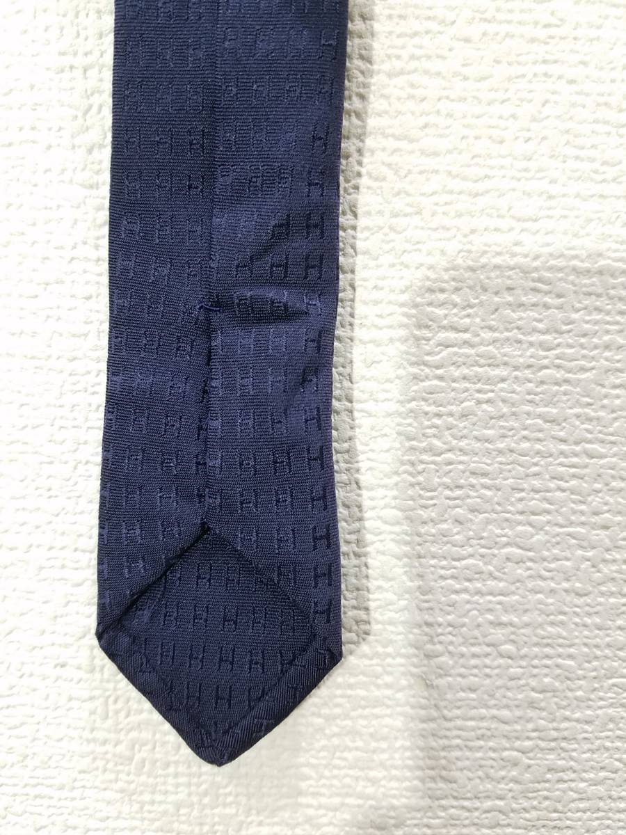  стоимость доставки 460 иен ~ HERMES H рисунок галстук темно-синий шелк 100% мужской темно-синий MADE IN FRANCE шелк монограмма SILK Hermes 