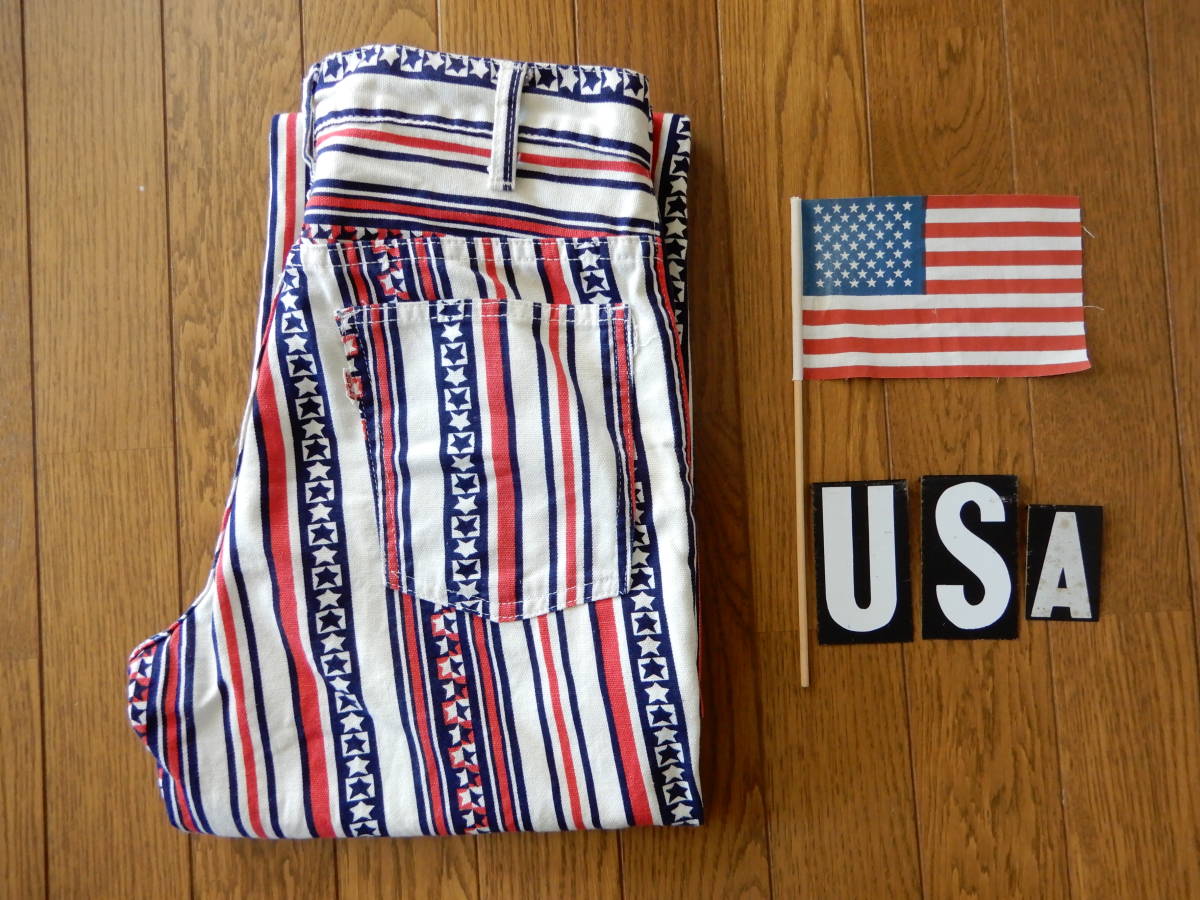 美品！ビッグＥ！７０ｓリーバイスビンテージ星条旗柄ブーツカットフレアパンツＵＳＡ製アメリカ米国古着７０年代コットンヴィンテージ
