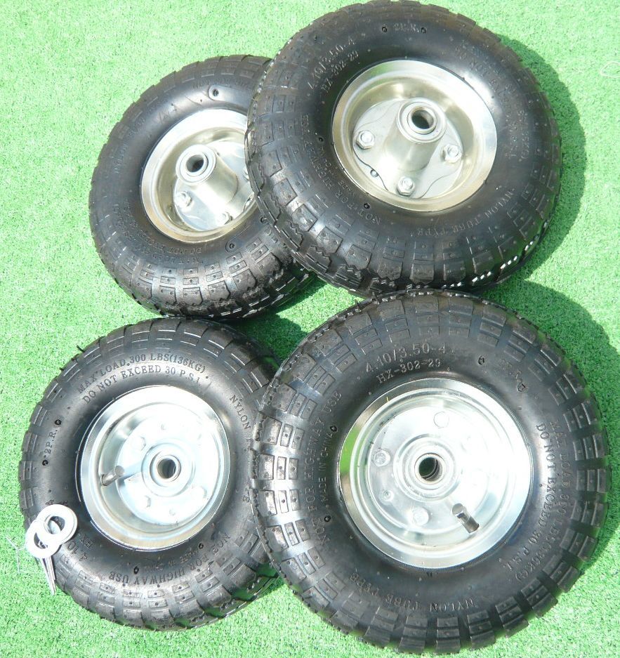 新品4.10/3.50-4 ハンドトラック用260㎜交換用エアタイヤ4本 穴径16 ...
