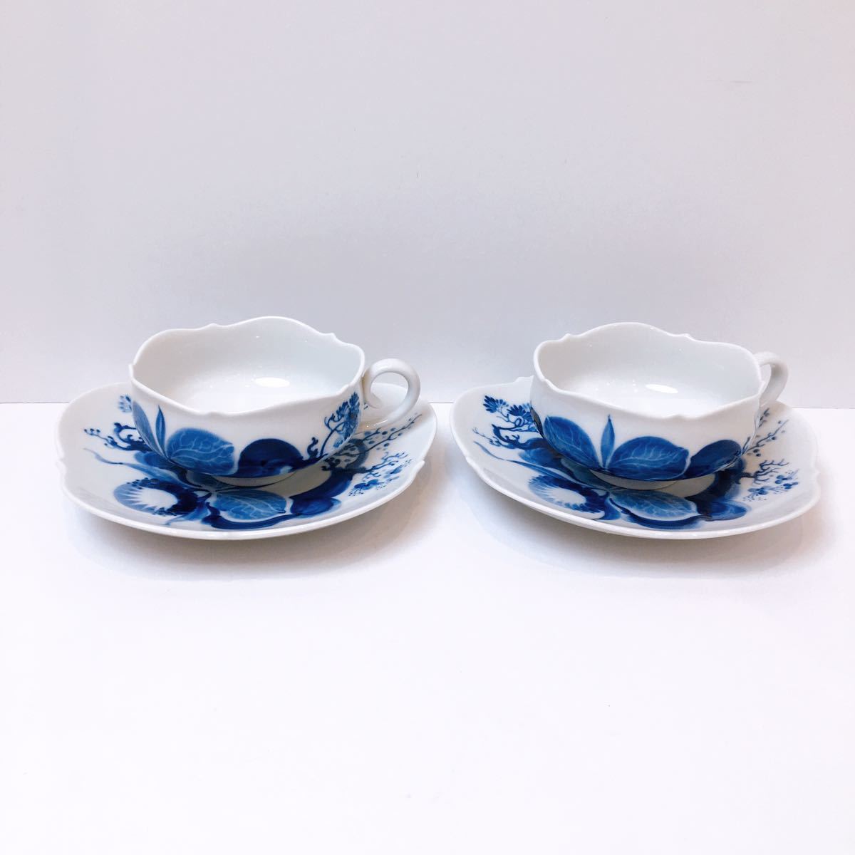 76【美品】Meissen マイセン ブルーオーキッド カップ&ソーサ 2客