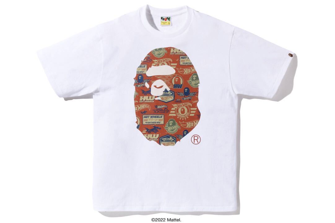 A BATHING APE BAPE X HOT WHEELS APE HEAD TEE White large アベイシングエイプ ベイプ ホットウィール エイプヘッドTシャツ ホワイト L_画像1