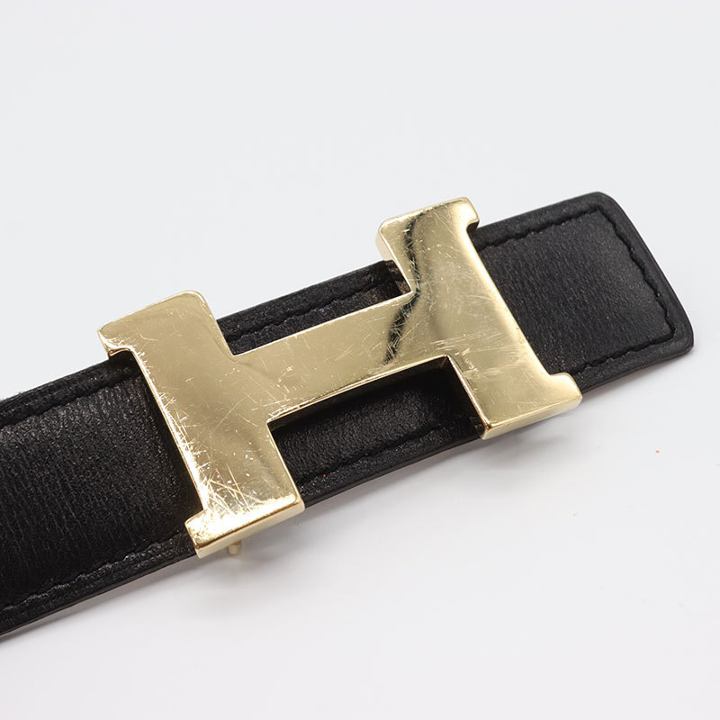 エルメス HERMES Hベルト □O刻 ブラック×ゴールド ゴールド金具