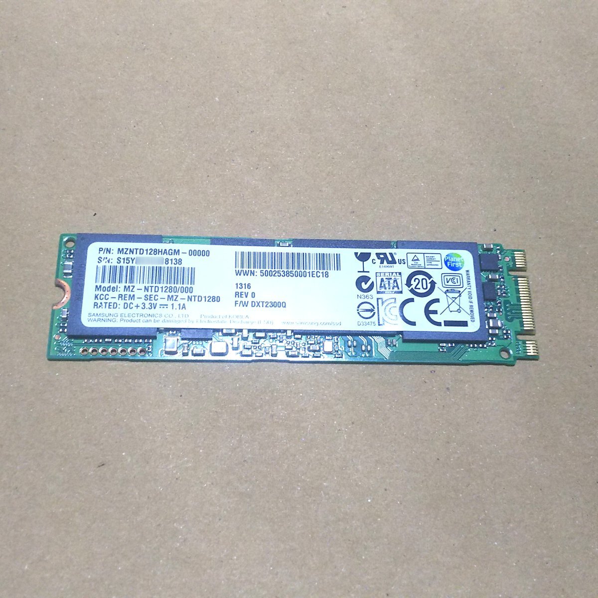 即納 SONY VAIO SVP112A1CNで使用 使用時間1057H M.2 SSD チップ片面実装 Samsung MZNTD128HAGM MZ-NTD1280 128GB SATA 6Gb/s