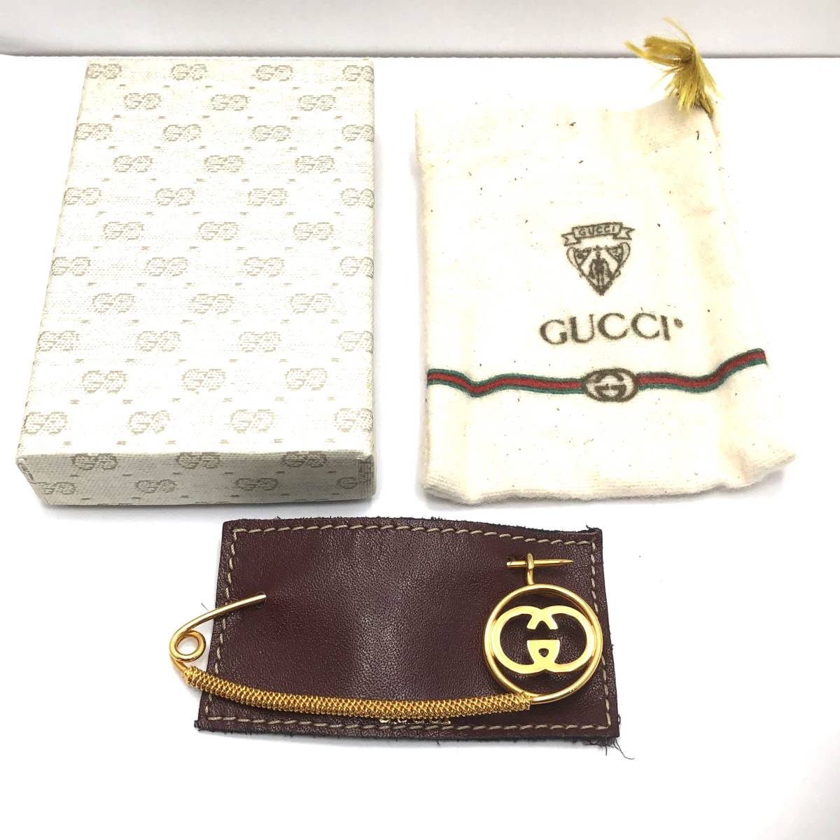 グッチ GUCCI オールドグッチ GG ピンブローチ ピンバッジ ゴールド ヴィンテージ 箱 保存袋 アクセサリー アンティーク_画像1