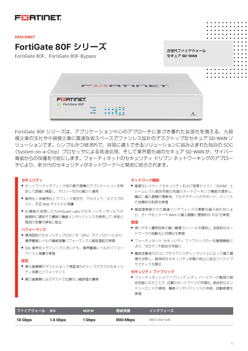 UTMソリューション FortiGate-80F 有線タイプ 5年間ライセンス_画像2