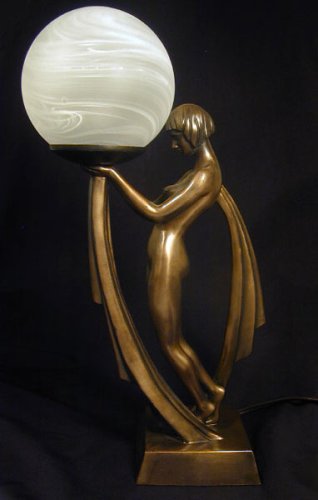 Nude lady table lamp sculpture art deco figurine statue frosted globe light