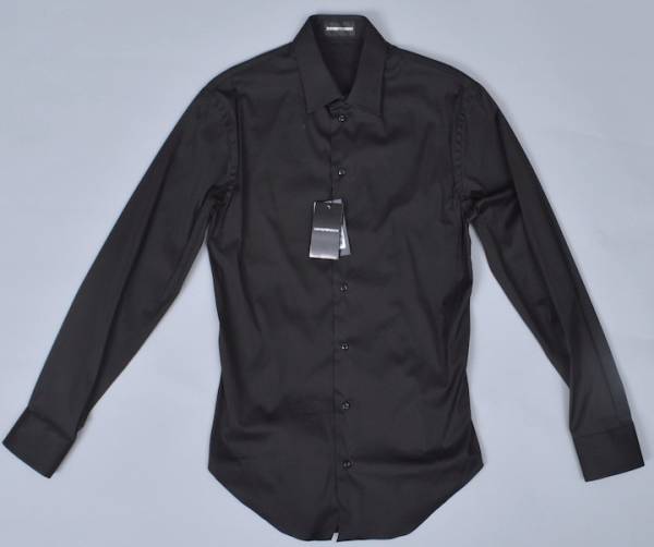 【SH432】コットン製 スリムフィット 黒 シャツ（38) エンポリオアルマーニ 40%OFF_画像1
