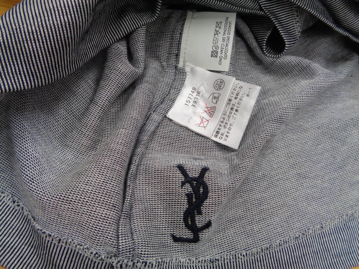  unused! Yves Saint Laurent Rive Gauche. elegant S/S Polo Shirts Italy made SIZE L NAVY/WHT stripe 