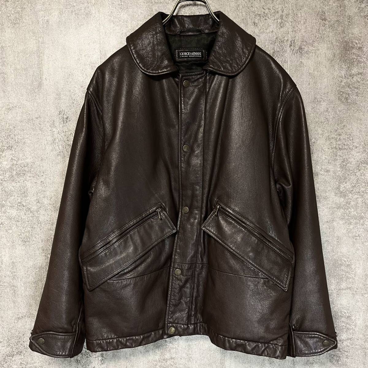 希少XL! 大きいサイズ ジョルジオアルマーニ GIORGIO ARMANI レザー