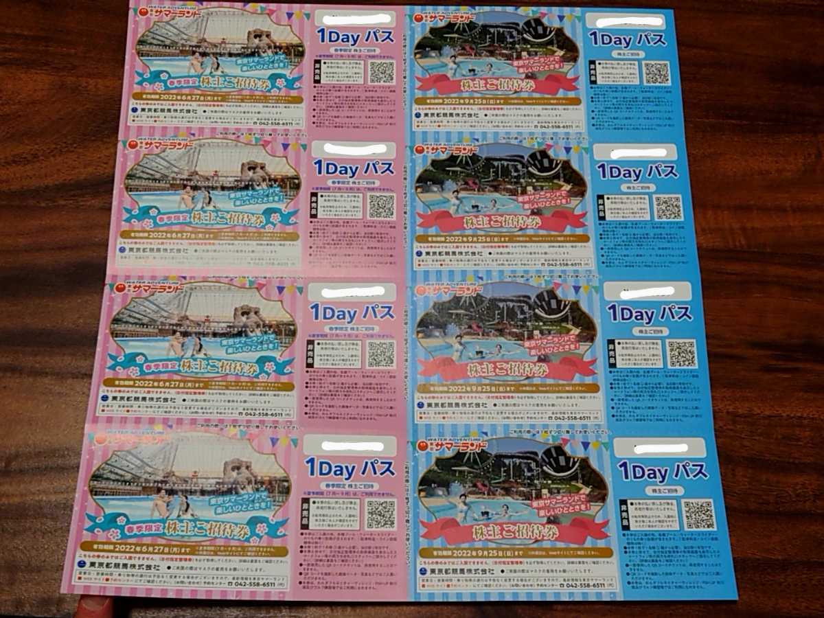 【8枚】東京都競馬 サマーランド 株主優待券 1day パスポート_画像1