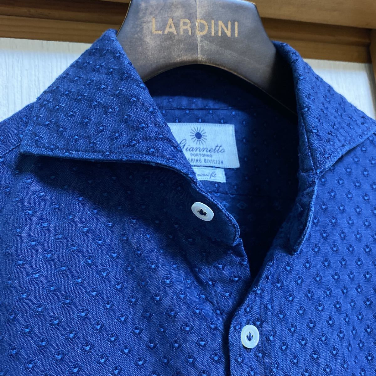美品】GIANNETTO ジャンネット ネイビー コットン カッタウェイ シャツ